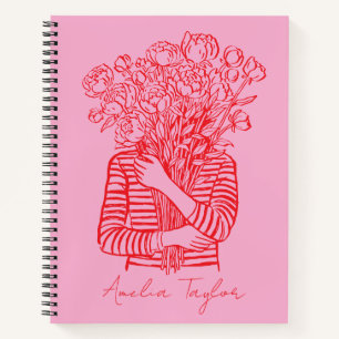 Pink Red Floral Art Doodle Trendy Personalized Notebook