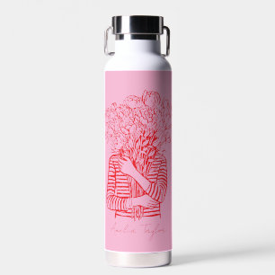 Pink Red Floral Art Doodle Trendy Personalized Water Bottle