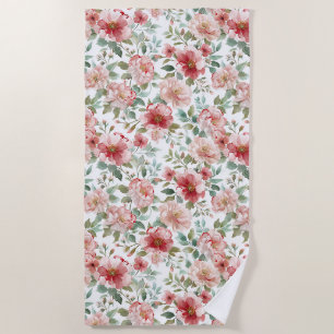 Pink Red Floral Birthday Beach Towel