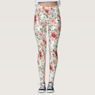 Pink Red Floral Birthday Leggings