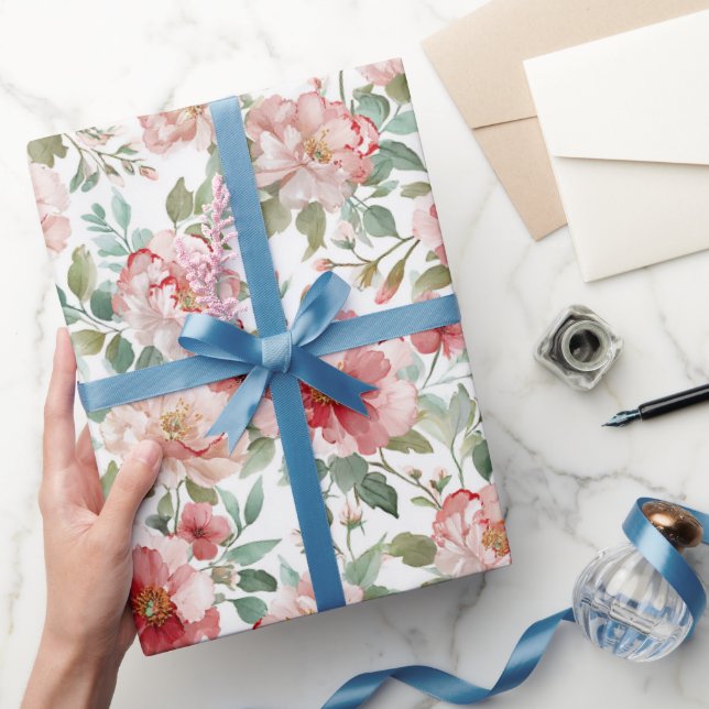 Pink Red Floral Birthday Wrapping Paper (Gifting)