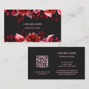 Pink Red Floral Black l QR Code Business Card