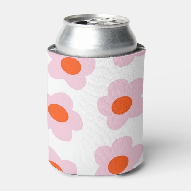 Pink Red Floral Elegant Retro Floral Drink  Can Cooler (Can Front)