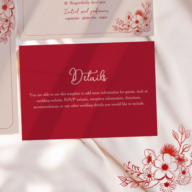 Pink Red Floral Elegant Wedding Details Enclosure Card (Creator Uploaded)