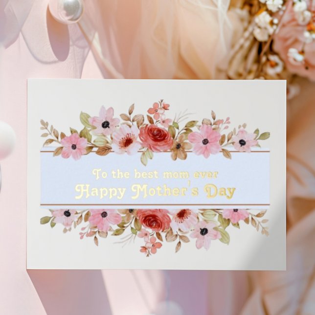 Pink Red Floral Foil Mother's Day Greeting Card (Creator Uploaded)