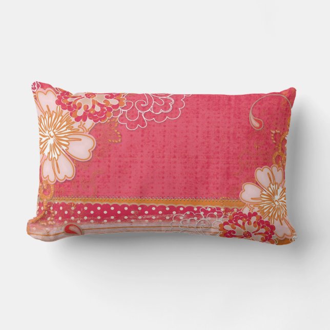 Pink Red Floral Lumbar Throw Pillow (Front)