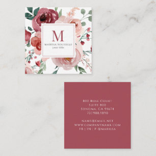 Pink Red Floral Monogram Business Card