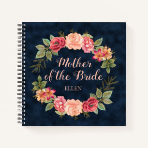 Pink Red Floral Navy Blue Mother Bride Wedding Notebook