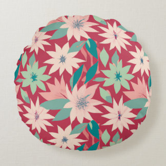 Pink & Red Floral Pattern Round Cushion