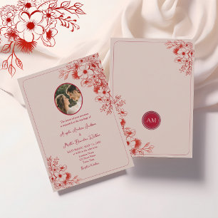 Pink Red Floral Photo Wedding Invitation