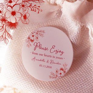 Pink Red Floral Please Enjoy Wedding Classic Round Sticker