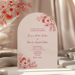 Pink Red Floral QR Code Wedding Invitation
