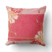 Pink Red Floral Square Throw Pillow