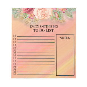 Pink Red Floral To Do Checklist Notes