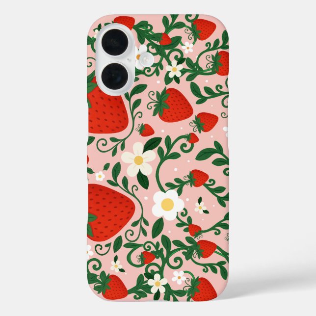 Pink & Red Floral Vines Strawberry Cute Case-Mate iPhone Case (Back)
