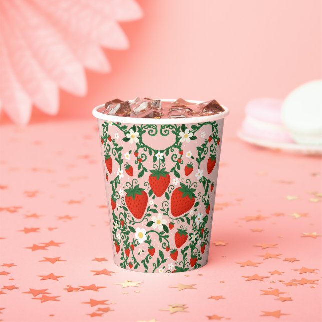 Pink & Red Floral Vines Strawberry Paper Cups (Insitu)