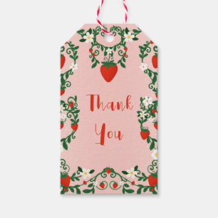 Pink & Red Floral Vines Strawberry Party Gift Tags