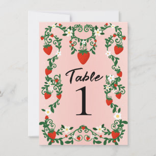 Pink & Red Floral Vines Strawberry Table Number