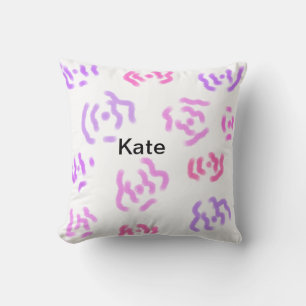 Pink red floral watercolor add name text modern cushion