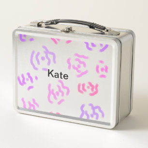 Pink red floral watercolor add name text modern metal lunch box