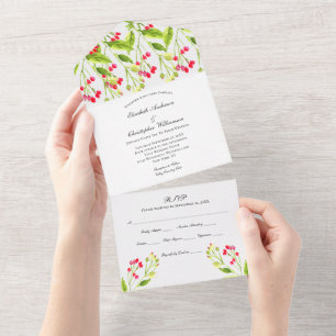 Pink Red Floral Wedding All In One Invitation
