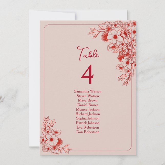 Pink Red Floral Wedding Seating Chart (Front)