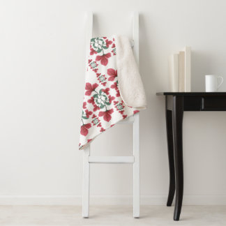 Pink Red Flower Sage Green Leaf Mirror Pattern Sherpa Blanket