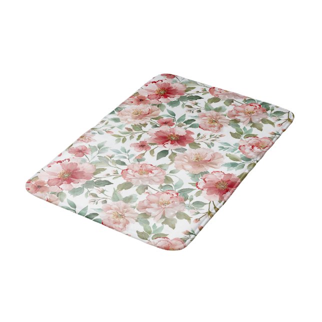 Pink Red Flowers  Bath Mat (Angled)