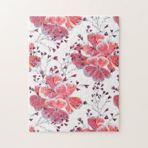 Pink-red flowers on white. jigsaw puzzle