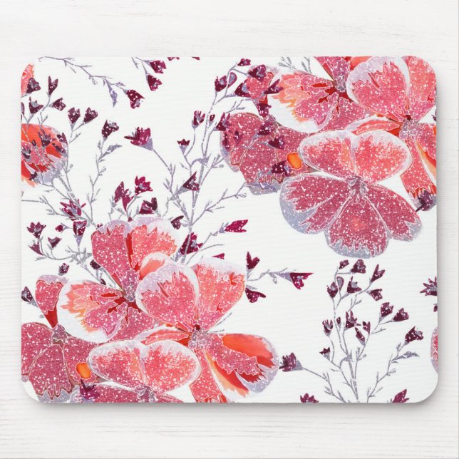 Pink-red flowers on white.  mouse mat (Front)