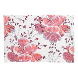 Pink-red flowers on white. pillowcase