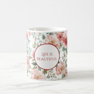 Pink Red Flowers Personalised Quote Coffee Mug
