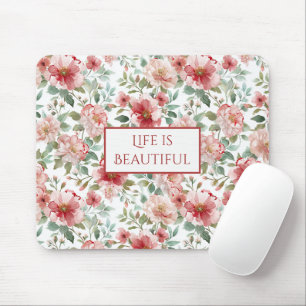 Pink Red Flowers Personalised Quote Mouse Mat