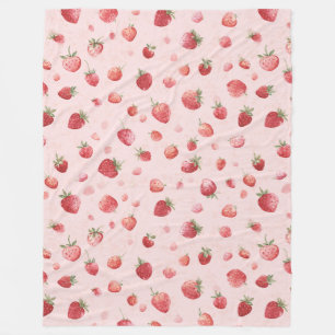 Pink Red Fruit Strawberries Fleece Blanket