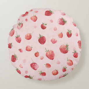 Pink Red Fruit Strawberries Round Cushion