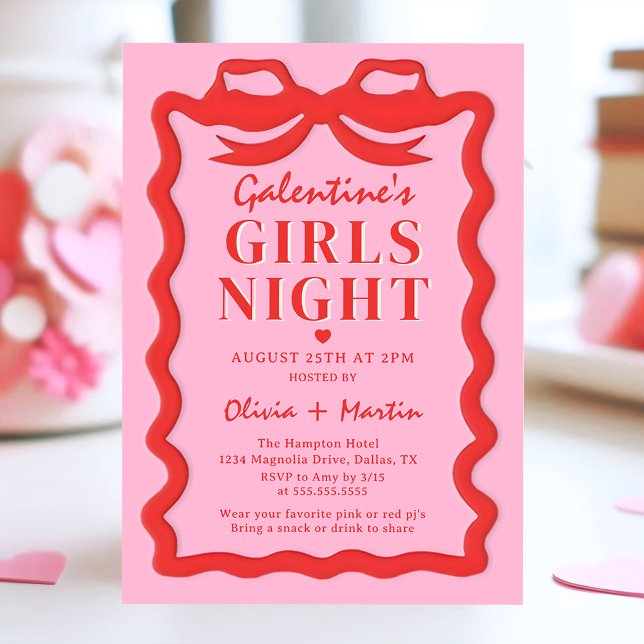 Pink Red Galentine's Girls Night Party Invitation (Creator Uploaded)