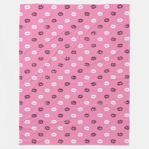 Pink Red Glitter White Kisses Lips Fleece Blanket