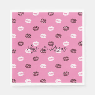 Pink Red Glitter White Kisses Lips   Napkin