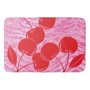 Pink Red Glitter Zebra Cherries Bath Mat