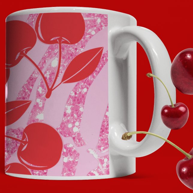 Pink Red Glitter Zebra Cherries Coffee Mug (Creator Uploaded)