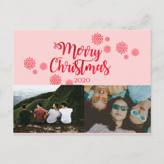 Pink Red Glittery Christmas photo Post Card