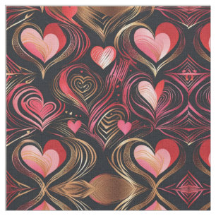 Pink Red Gold Hearts Lines Swirling Fabric