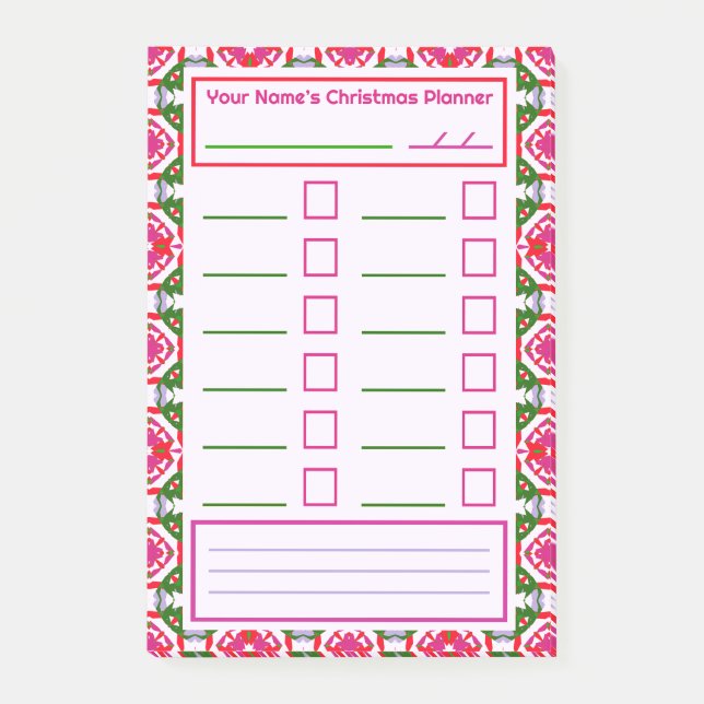 Pink Red Green Christmas Planner Festive Organiser Post-it Notes (Front)