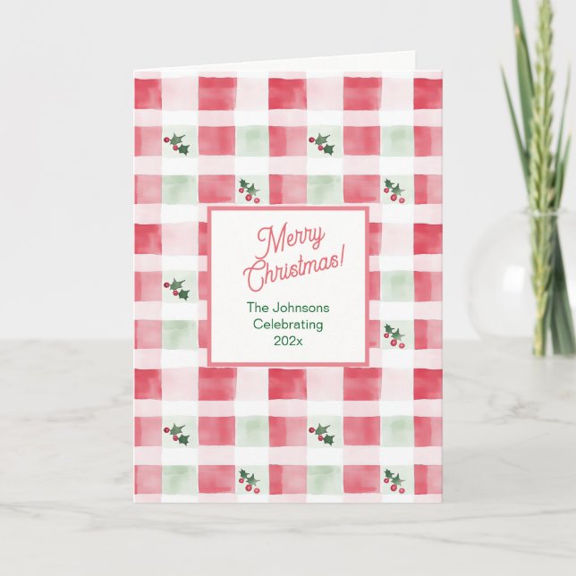 Pink Red Green Christmas Retro Pattern  Holiday Card (Front)