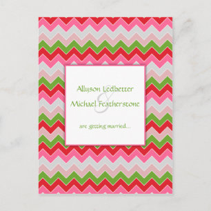 Pink Red Green Grey Chevron Stripe Save The Date Announcement Postcard