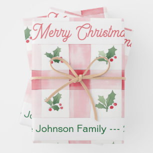 Pink Red Green Retro Personalised Christmas Wrapping Paper Sheet