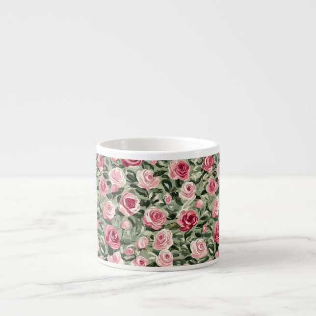 Pink Red Green Roses Floral  Espresso Cup (Front)