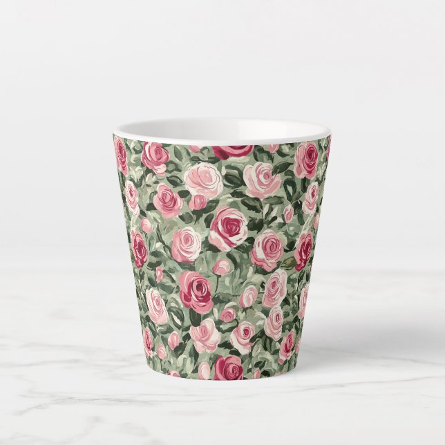Pink Red Green Roses Floral  Latte Mug (Front)