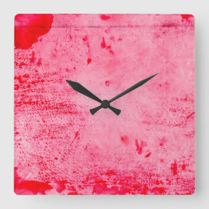 Pink Red Grunge Paint Texture Square Wall Clock