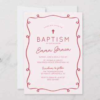 Pink & Red Hand Drawn Baptism Invitation